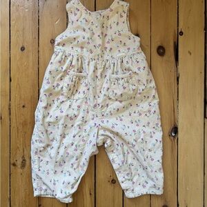 VINTAGE OshKosh B'Gosh 18m Corduroy Overalls Yellow Tulip Floral Made in USA